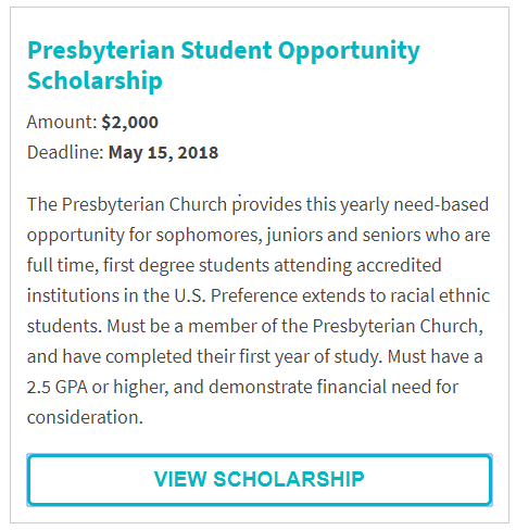 Presbyterian Student Opportunity Scholarship